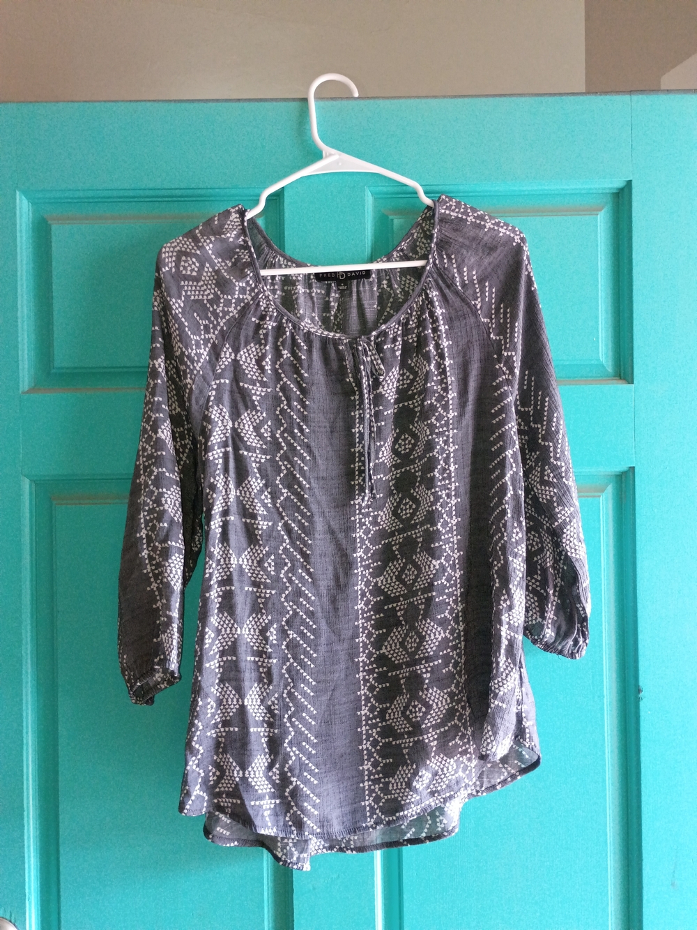 Fred David Gray Patterned Boho Blouse